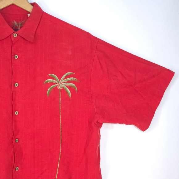 Bamboo Cay Palm Tree Shirt XL Red Embroidered Button Up Island Camp Modal Blend - Picture 11 of 16